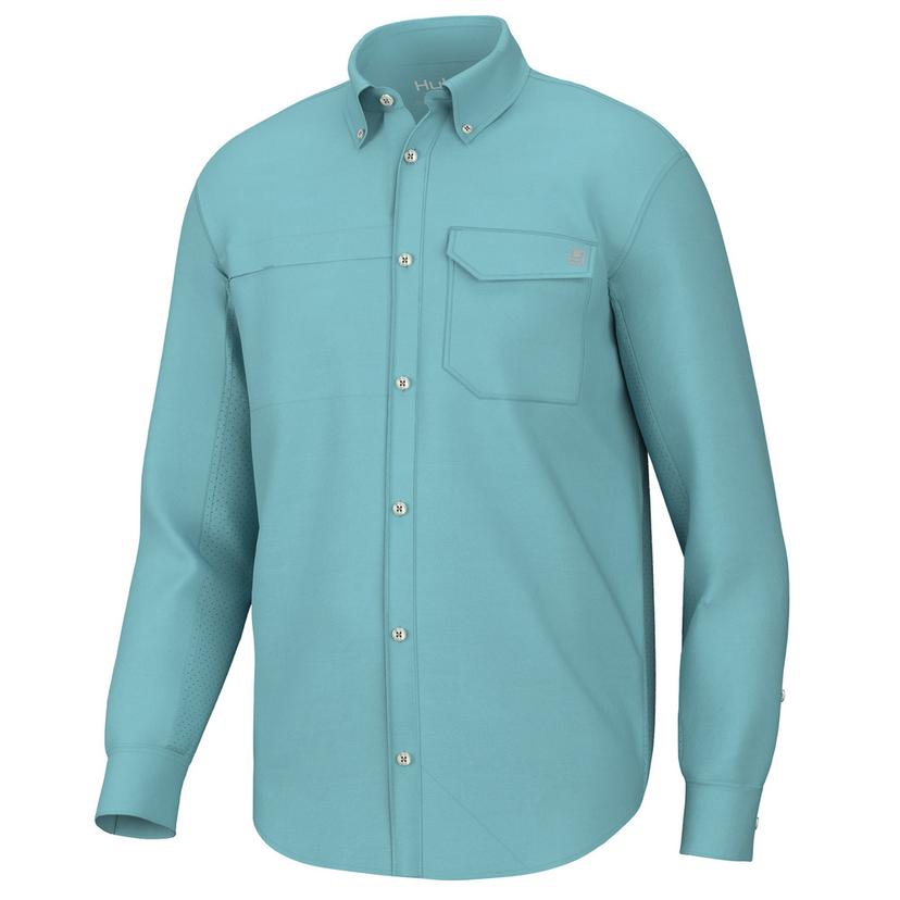 Huk Men's Tide Point Solid Long Sleeve Shirt, Button