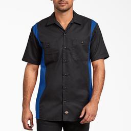 Dickies Mens Short Sleeve Two-Tone Work Shirt, Black-Royal - WS508 Main Image