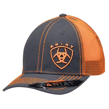 Ariat Men's Grey Cap with Offset Neon Orange Ariat Shield - Embrodery Logo - 1595126