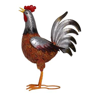 Alpine 20" Tall Silver and Rust Rooster Statue - JUM388