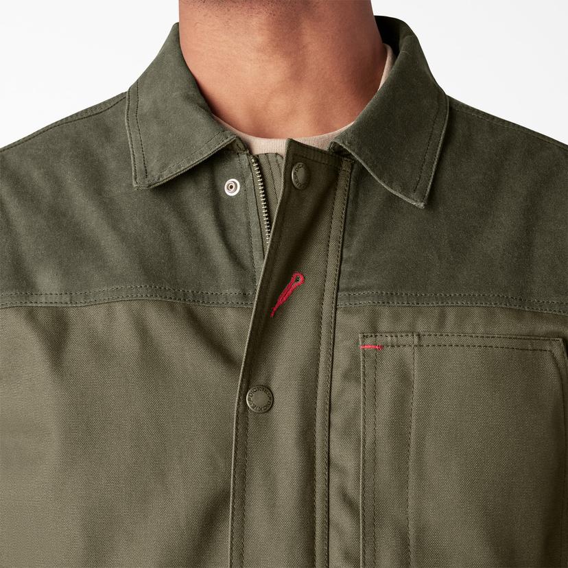 Wax Coated Canvas Chore Jacket in Moss, Work Jackets
