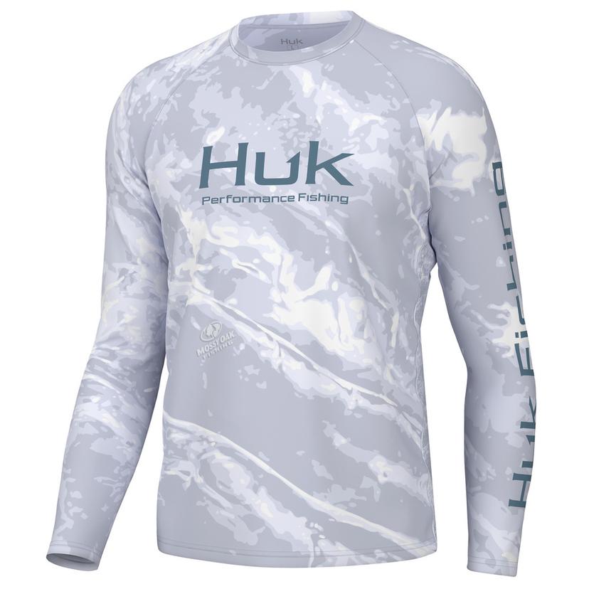 Huk Men's Pursuit Crew Long Sleeve Tee, Mossy Oak Bonefish - H1200610-978-M