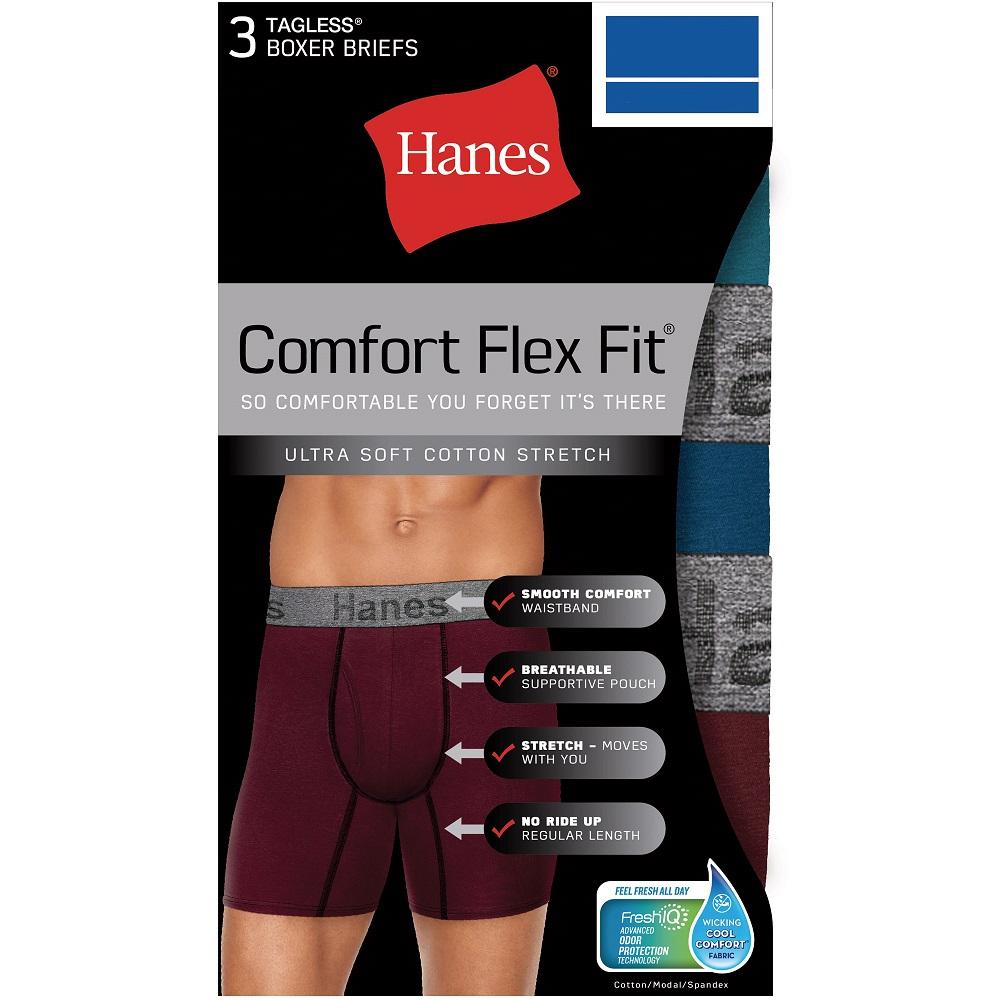 Hanes Mens Comfort Flex Fit Ultra Soft Cotton Stretch Boxer Briefs 3-Pack,  2XL, 