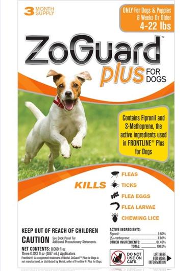 ZoGuard Plus Flea & Tick for Dogs 4-22lbs, 3  Pack - 511102