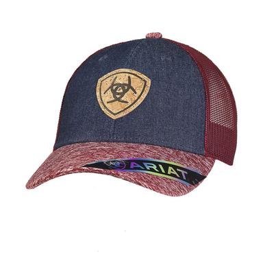 Ariat Women's Center Leather Patch and Burgundy Brim and Mesh Back Cap, Navy - A300010720