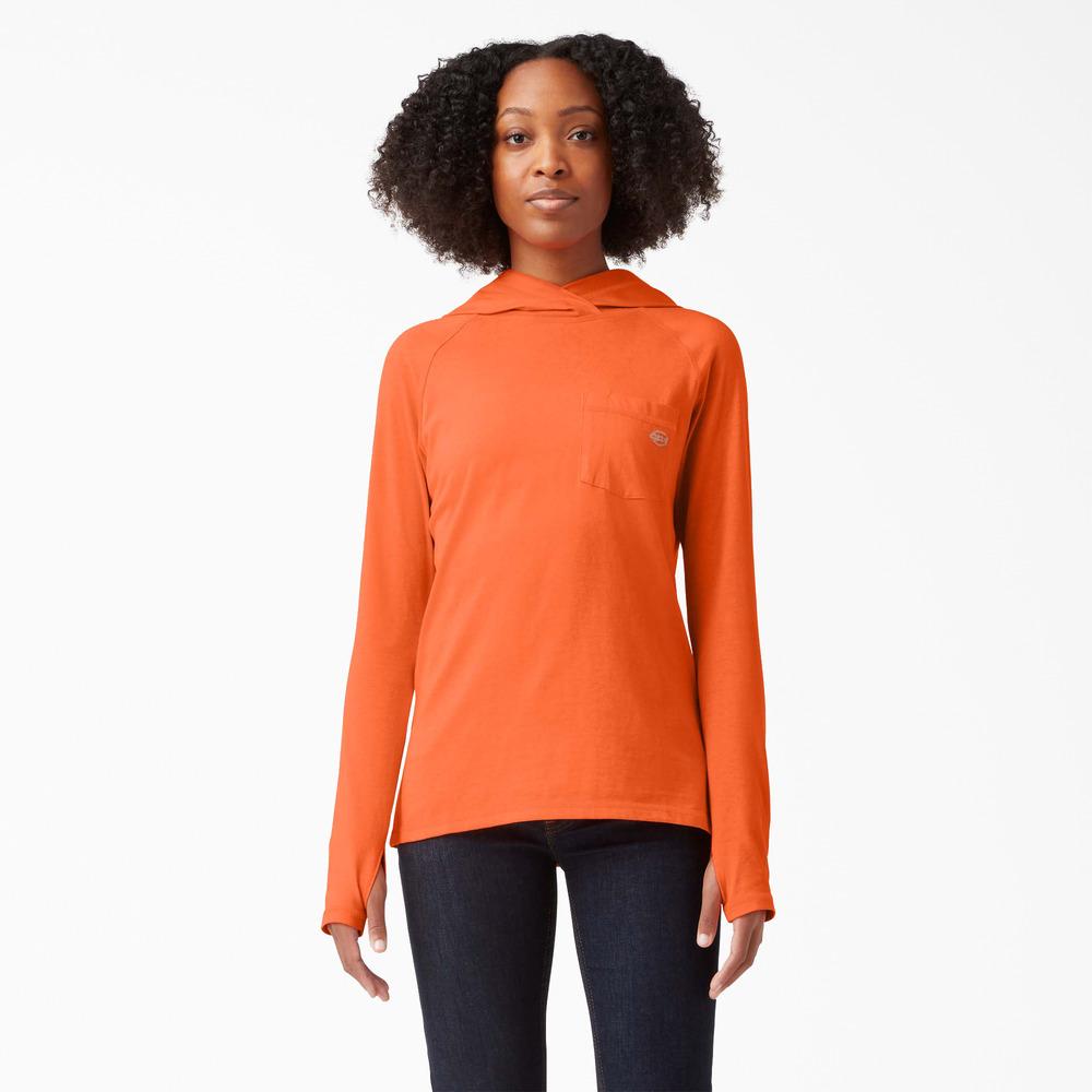 Dickies Womens Temp-Iq® Hooded Sun Shirt, Bright Orange - SLF407