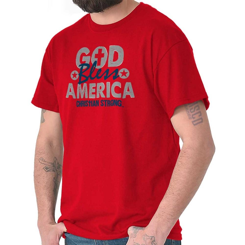 Brisco Apparel God Bless America Christian Strong Men's Short Sleeve Adult T-Shirt - 20R03V25000RED