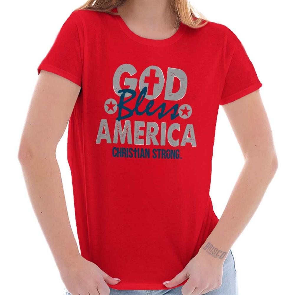Brisco Apparel God Bless America Christian Adult Short Sleeve T-Shirt - 20R03V25000LRED