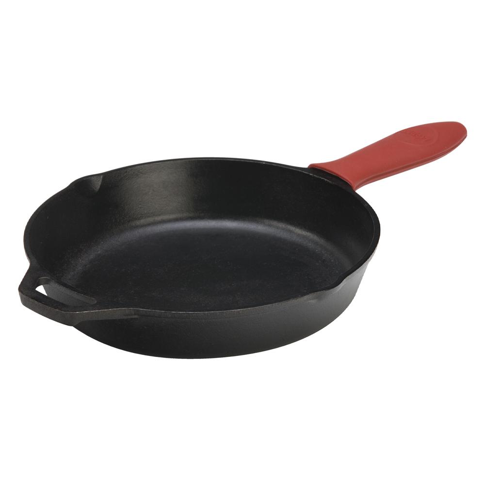 Lodge Cast Iron Skillet with Red Silicone Hot Handle Holder, 12