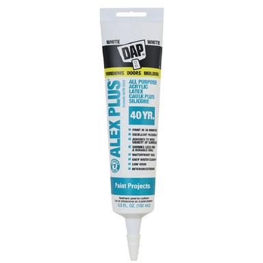 DAP Alex Plus All Purpose Acrylic Latex Caulk Plus Silicone - White, 5.5 oz. - 7079818128
