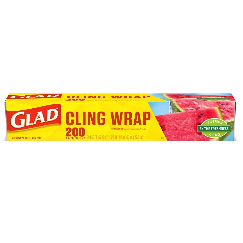 Glad Cling Wrap Clear Plastic Wrap, 200 Sq Ft 