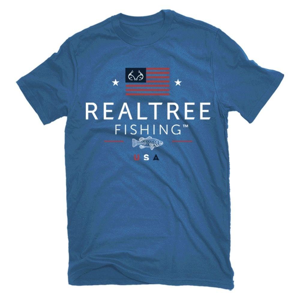 RK Realtree Fishing Men's Bass Flag Short Sleeve T-Shirt Blue - RTFP-342