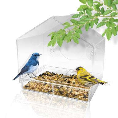 Backyard Expression Window Bird House Feeder and 4 Extra Strong Suction Cups, Birdhouse Shaped Design - 913555