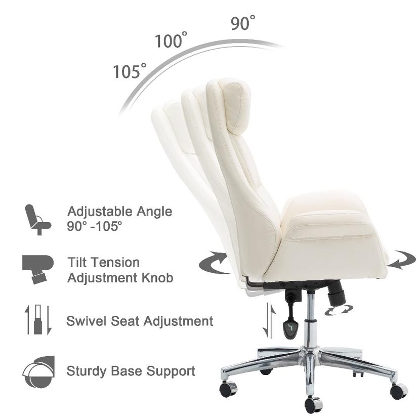 Mid Century Modern Bonded Leather Gaslift Adjustable Swivel Office Chair  Cream - Glitzhome