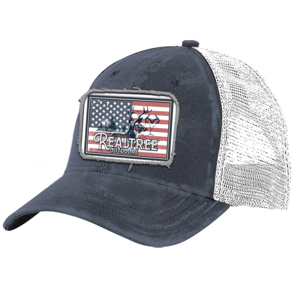 Realtree Men's Circle Faux Leather Patch Hat, Navy - RTPM-10165